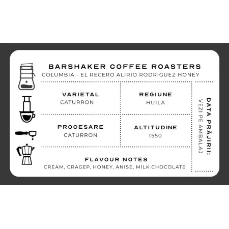 Barshaker Coffee Roasters - Colombia - El Recreo - Honey - Omniroast - 250g