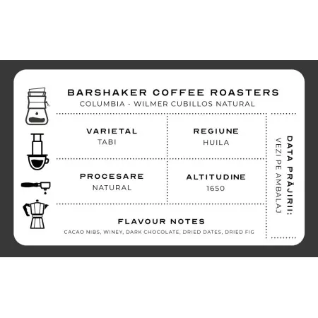 Barshaker Coffee Roasters - Colombia - Wilmer Cubillos - Natural - Omniroast - 250g