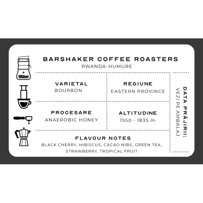Barshaker Coffee Roasters Rwanda Humure szemes kávé csomagolása, 250g