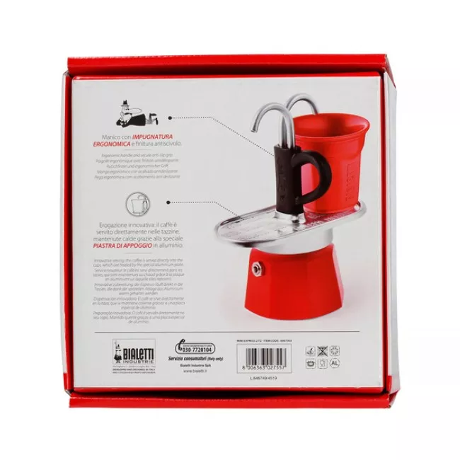 Bialetti Mini Express 2tz Red kávéfőző két eszpresszós csészével