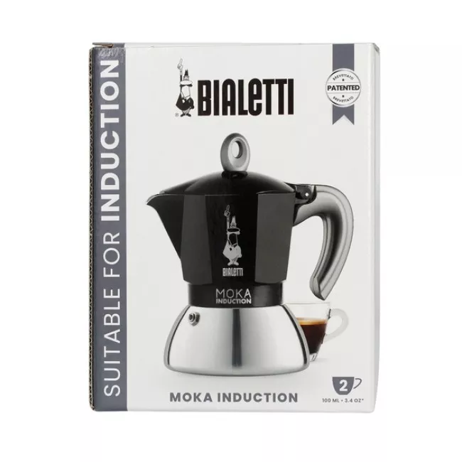 Bialetti New Moka Induction 2tz Fekete kotyogós kávéfőző acél-alumínium testtel