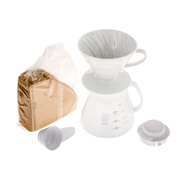 Hario V60 Dripper & Pot White fehér kerámia dripper és üveg kancsó szett