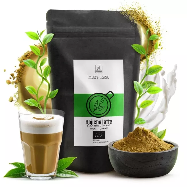 Mary Rose Hojicha Latte BIO pörkölt tea és kókuszcukor keverék 100g csomagolása