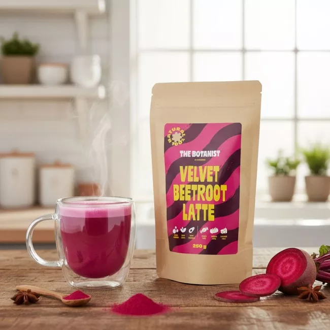 Velvet Beetroot Latte 250g-os csomagolása a The Botanist márkától