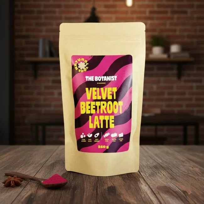 Velvet Beetroot Latte 250g-os csomagolása a The Botanist márkától
