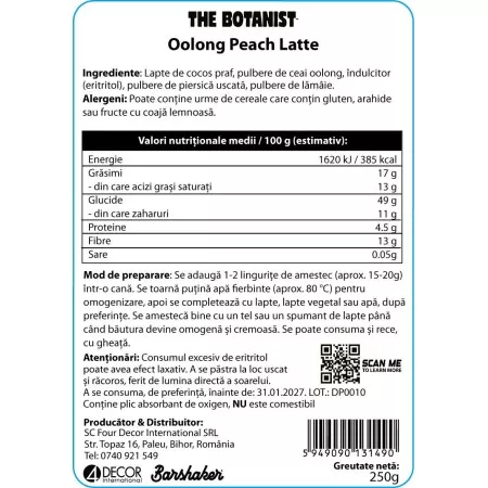 Oolong Peach Latte – Vegán & Keto – Hozzáadott Cukor Nélkül – The Botanist (250g)