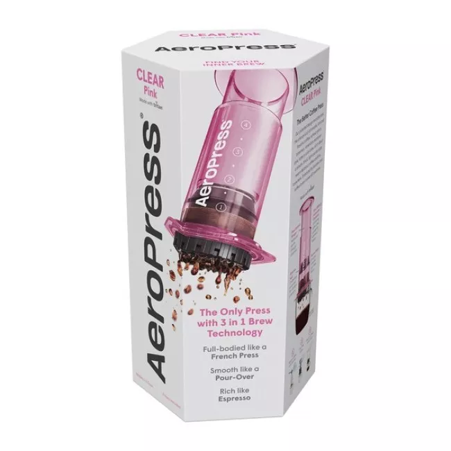 AeroPress Clear Pink átlátszó rózsaszín kávéfőző limitált kiadásban