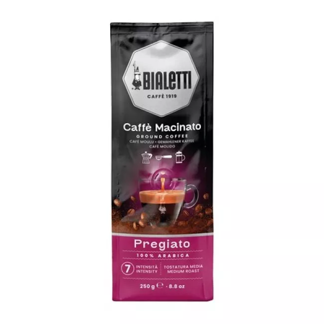 Bialetti Caffe Macinato Pregiato Espresso őrölt kávé 250g csomagolása