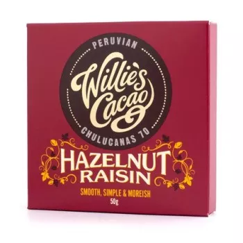 Willie's Cacao - Étcsokoládé mogyoróval és mazsolával 50g