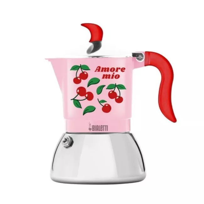Bialetti Fiametta Induction 2 csészés kotyogós kávéfőző rózsaszín Fruit Vibes mintával