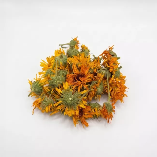 Szárított körömvirág egész virágfejek üvegben, Calendula officinalis a The Botanist Garden by Barshaker termékvonalból
