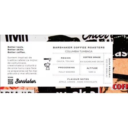 Barshaker Coffee Roasters - Kolumbia - Tumbaga - DECAF - Espresso - 250g