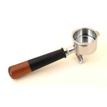 Dupla Kiöntős Szűrőkar (Double Spout) 53mm Sage / Breville géphez - Prémium Hybrid Nyél (Alu és Fa)