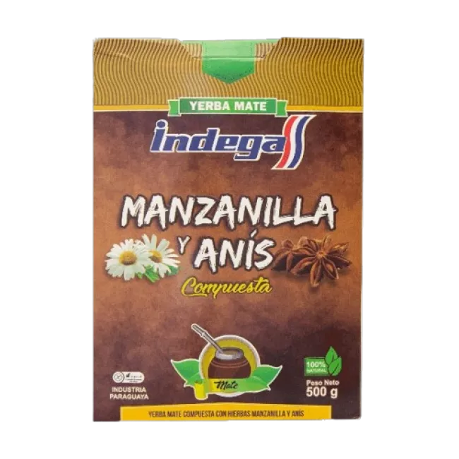 Indega Manzanilla y Anis yerba mate tea 0,5kg csomagolása