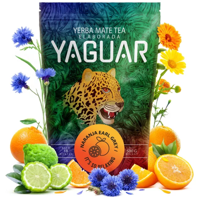 Yaguar Naranja Earl Grey yerba mate tea 0.5kg csomagolása
