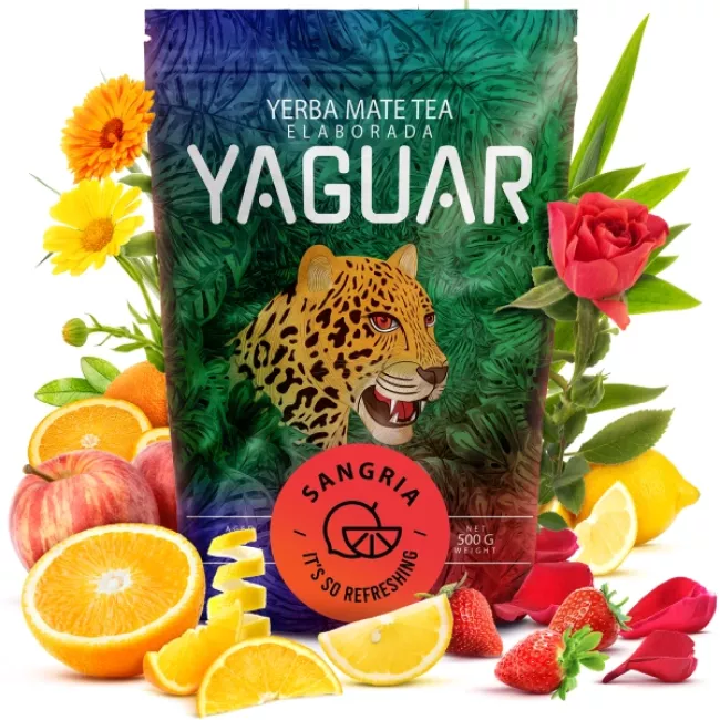 Yaguar Sangria 0.5kg Yerba Mate tea csomagolása