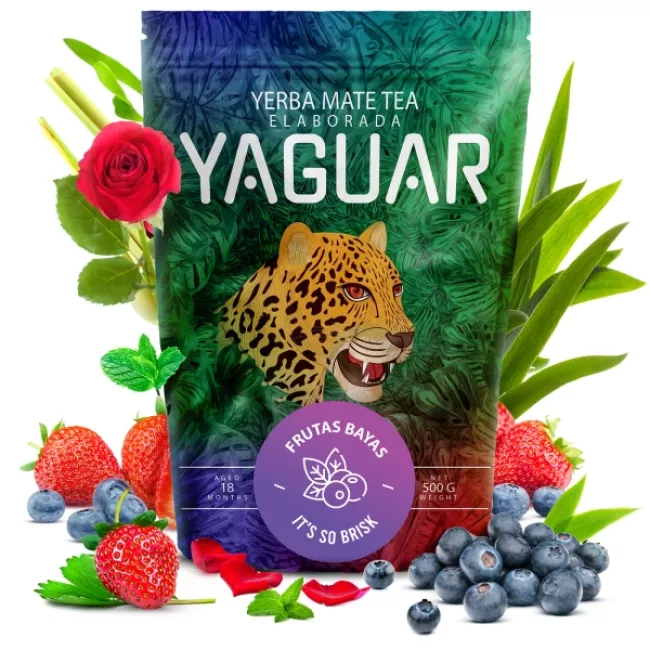 Yaguar Frutas Bayas 0.5kg erdei gyümölcsös yerba mate csomagolása