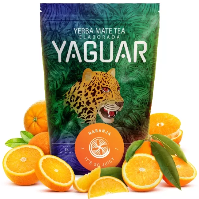 Yaguar Naranja 0.5kg yerba mate tea csomagolása