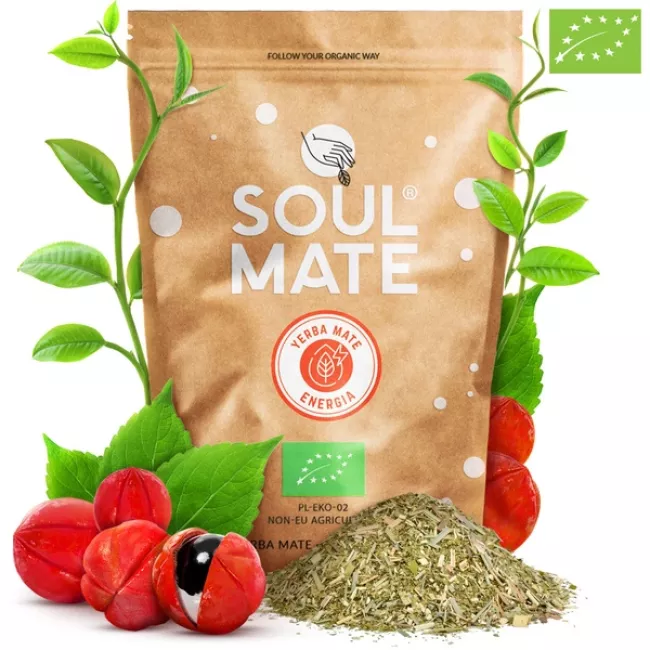 Soul Mate Organica Energia 0,5kg tanúsított bio yerba mate tea csomagolása