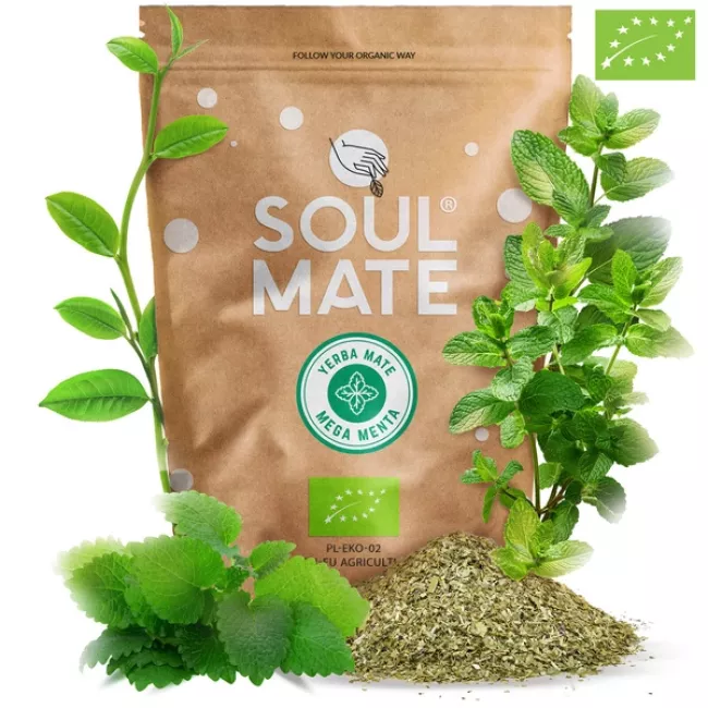 Soul Mate Organica Mega Menta bio yerba mate tea 0.5kg csomagolása