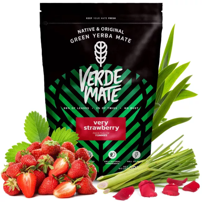 Verde Mate Green Very Strawberry yerba mate tea 0.5kg-os csomagolása